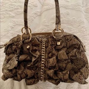 bebe Ruffle Snakeskin Handbag